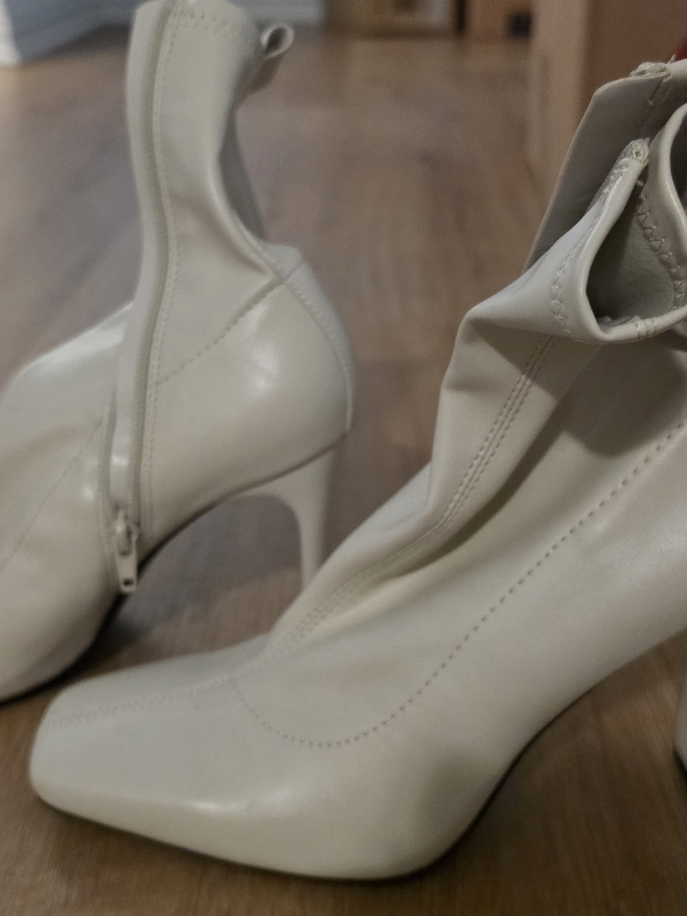 Zara Cream Square-Toe Block Heel Ankle Boots - Picture 2 of 7